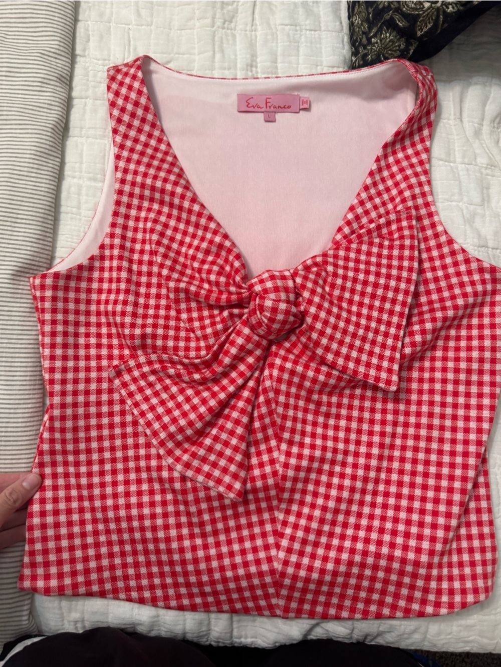 Eva Franco Red and White Gingham Knot-Front Tank Dress